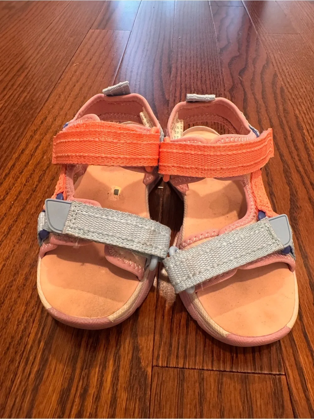 Merrell Coral and Light Blue Kids Hook-and-Loop Sandals